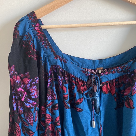 Free People Blue Balloon Sleeve Square Neck Blouse Sz Medium - Picture 2 of 7
